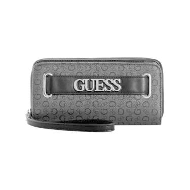 Imagem de GUESS Bolsa clutch feminina com logotipo e zíper, Coal Multi, tamanho �nico