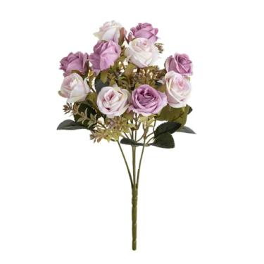 Imagem de Coroa de flores artificiais de seda, rosas, buquê de noiva, decoração para sala de estar, festival, jardim ao ar livre (1 peça/cor 4)