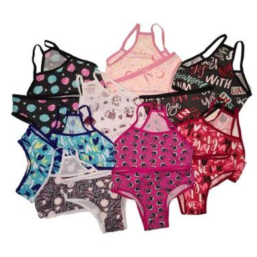 Imagem de Kit 2 Conjunto Infantil Menina Moça Nadador Estampado Top e Calcinha M