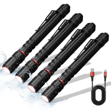 Imagem de FORTO Lanterna de caneta recarregável, lanterna de bolso pequena de 400 lúmens com clipe, IP67 à prova d'água, 2 modos de luz, indicador de bateria de 3 cores, carregamento tipo C, para inspeção