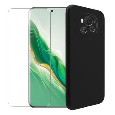 Imagem de WDMYLFTW Capa para Honor Magic6 Pro + película protetora de tela de vidro temperado - Capa protetora de TPU TPU à prova de choque de silicone transparente macia e flexível para Honor Magic6 Pro (preto