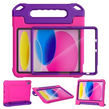 Imagem de YIHE Capa infantil para iPad (A16) 11ª geração 2025 e iPad 10ª geração 10 polegadas 2022, com protetor de tela e alça embutidos, capa protetora à prova de choque de corpo inteiro, rosa e roxo