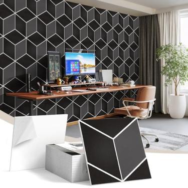 Imagem de Pacote com 12 painéis acústicos, painéis autoadesivos à prova de som para paredes, painéis decorativos de amortecimento de som de impressão 3D texturizada, azulejos de absorção de som para estúdio