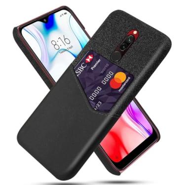 Imagem de Capa para Xiaomi Redmi 8,Tela e tampa de couro PU,Antideslizante,360°cobertura completa à prova de choque com 1 slot de cartão atrás,Prevenção de queda-Black