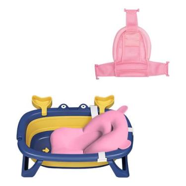 Imagem de Kit Prático Banheira Bebê Dobrável C/ Almofada E Rede Segura - Tibaby,