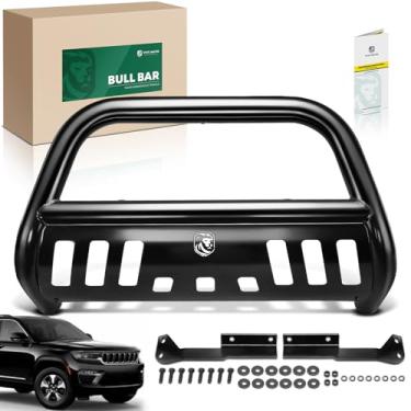 Imagem de YHTAUTO Barra de pressão Bull Bar de 6,3 cm com suporte de luz de placa deslizante para modelos Dodge e Jeep, Grand Cherokee 11-21, Grand Cherokee WK 22, Durango 11-13, protetor de escova de aço de