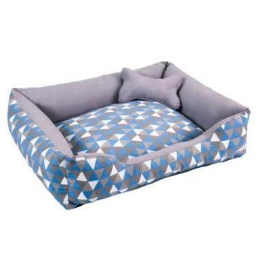 Imagem de Cama Caminha Pet para Cachorro ou Gato Médio 60cm x 47cm Lavável com Fundo Impermeável + Ossinho (Geométrico Turquesa/Cinza)