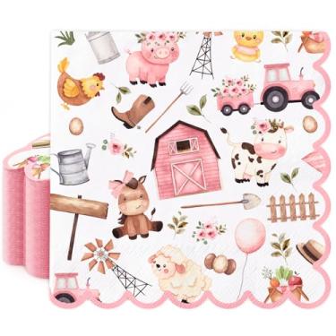 Imagem de FYSUIMU Guardanapo de papel recortado com animais de fazenda, 50 peças, cor-de-rosa, guardanapos de almoço descartáveis, guardanapos de mão para jantar, artigos de festa em casa, decoração de mesa