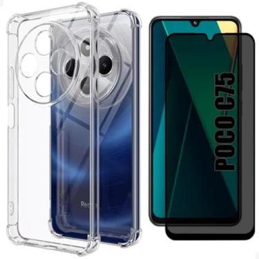 Imagem de [GL CASES] Kit Capa Poco C75 | Redmi 14C Case Capinha Redmi 14C | Poco C75 Anti Impacto Silicone Transparente + Película Privacidade poco c75 | redmi 14c Cerâmica Fosca Anti Espião Anti Spy