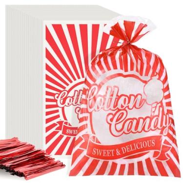 Imagem de DEXLALA 200 peças de sacos de algodão doce com gravatas, suprimentos de doces de 20 x 43 cm, perfeitos para palitos e cones de doces, acessórios a granel de algodão doce para carnavais e festas