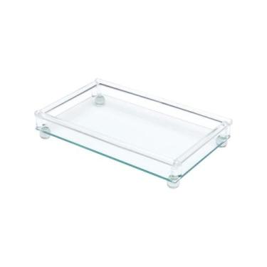 Imagem de Bandeja Decorativa de Vidro com Pé Retangular 33cm x 20cm - Wolff, Tra