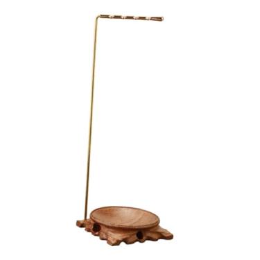 Imagem de Generic Suporte para caneta de caligrafia em formato de 7 com base de madeira, suporte para carrilhão de vento de cobre, para pincel de caligrafia para sala, Sem Sino de Vento