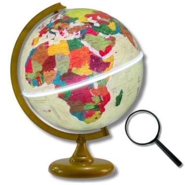 Imagem de Globo Terrestre Luminoso Físico Histórico Ouro Velho 30cm + Lupa de Mã