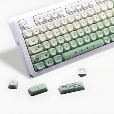 Imagem de AKepopery PBT Keycaps Smart Cube Theme Custom Keyboard Key caps 60 75 100%, 5 Side Dye Sublimation, 132 Keys Set for Cherry Gateron MX Switches, Gradient Green