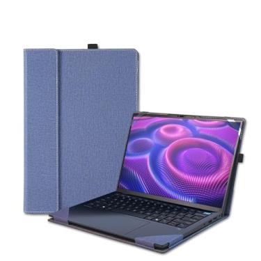 Imagem de LIMIYUE Capa de laptop para HP OmniBook X/Ultra /5 Flip 35.6 cm e para ZBook Ultra G1a [Do Check Model] de 14 polegadas, bolsa protetora de couro PU com suporte de resfriamento dobrável (azul escuro)