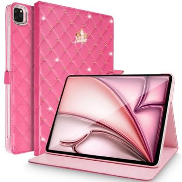 Imagem de Changjia iPad Air 5th Generation (2022)/4th Gen 10.9 Inch Case (2020),iPad Pro 11 Case,Cute Crown Bling Diamond PU Leather Smart Auto Sleep/Wake Stand Shockproof Case for iPad Air 5/4 10.9" (Rose Red)