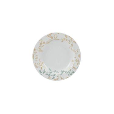 Imagem de Estojo com 6 Pratos Fundos. Modelo Redondo Itamaraty. Decoração Outono. Assinada por Cláudia Matarazzo. Fabricado pela Porcelana Schmidt.