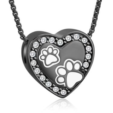 Imagem de Oinsi Joias de cremação para animais de estimação - Colares de urna de coração para cães e gatos, cinzas, lembrança, pata, animal de estimação, pingente de urna, suporte de cinzas para mulheres e