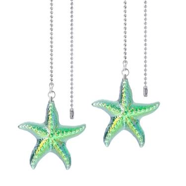 Imagem de LONGSHENG - SINCE 2001 - Pacote com 2 correntes de extensão para ventilador de teto com estrela do mar decorativa de vidro verde 58 cm conjunto de corrente para lâmpada de teto