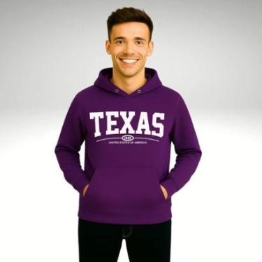 Imagem de Moletom Unissex Canguru Blusas de Frio Casaco Fechado Liso Estampado Texas-Unissex