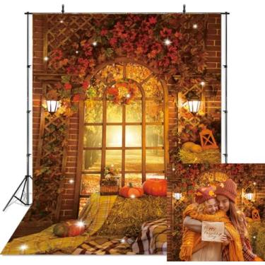 Imagem de 1,7 x 1,8 m de outono de Ação de Graças, folhas de bordo, abóbora, celeiro, palheiro, janela, floresta, fotografia, fundo, outono, colheita, festa, festa, outono, chá de bebê, faixa