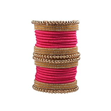 Imagem de CRAFT LOVE Conjunto de pulseiras de fio de seda com contas de strass, conjunto de pulseiras Dori de seda feitas à mão para mulheres e meninas, 2.8, Seda Strass, Strass