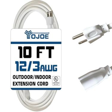 Imagem de YOJOE Cabo de extensão externo 12/3 de 3 m, à prova d'água, SJTW, cabo de extensão de 3 pontos, resistente, iluminação de jardinagem ao ar livre, acampamento