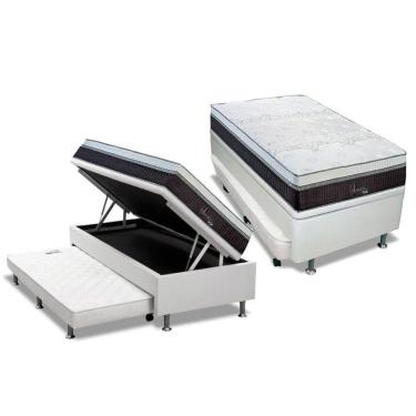 Imagem de Cama Box Baú Solteiro: Colchão Molas Ensacadas Polar Polar Serenatta + Base CRC Courano Branco (88x188)