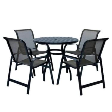 Imagem de Jogo de Mesa 90cm e 4 Cadeiras Aluminio Tela Sling de Piscina Jardim R