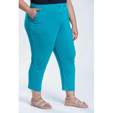 Imagem de Calça Capri Feminina Plus Size Malha Viscose Com Elástico E Cordão - S