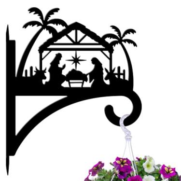 Imagem de peacoblue Ganchos de ferro para pendurar plantas internas ao ar livre, vasos de samambaias, lanterna, alimentador de pássaros, 30 cm x 37 cm, suporte de parede de metal resistente ao clima para