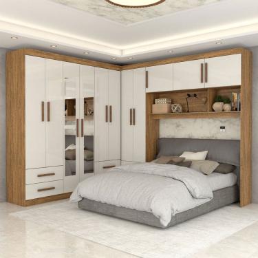 Imagem de Guarda-Roupa Casal Modulado Belgrado 11 Portas 6 Gavetas com Espelho Cinamomo/Off White - Panorama Móveis