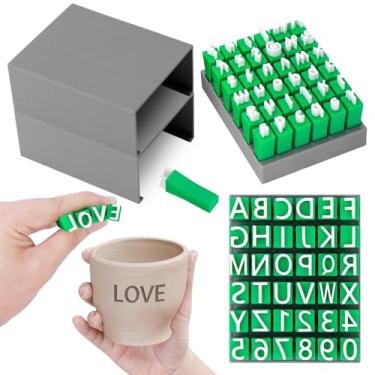 Imagem de Meetory 2 carimbos do alfabeto para cerâmica de argila, carimbos de letras, carimbos de letras de argila, letras maiúsculas e números, símbolos minúsculos e alfabetos, pequenos carimbos de fondant de