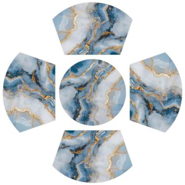 Imagem de Conjunto de 5 jogos americanos de mesa redonda com tapete redondo de mesa central, tapete de mesa de PVC antiderrapante resistente ao calor para cozinha, mesa de jantar, decoração de festa