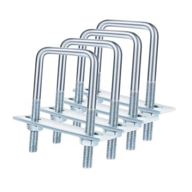 Imagem de oshhni 4 peças de parafusos quadrados em U com porcas, placa e arruelas, braçadeira em formato de U em ângulo reto, profissional, resistente, galvanizado, M8 40x100mm