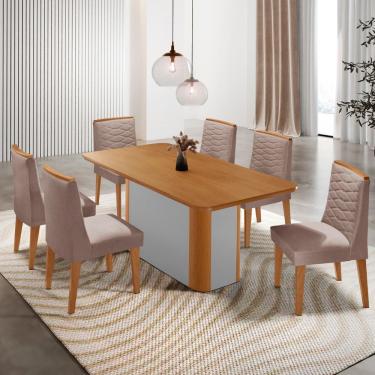 Imagem de Mesa De Jantar Isadora 180cm Tampo Mdf Laminado Linho Capuccino Naturale Off White