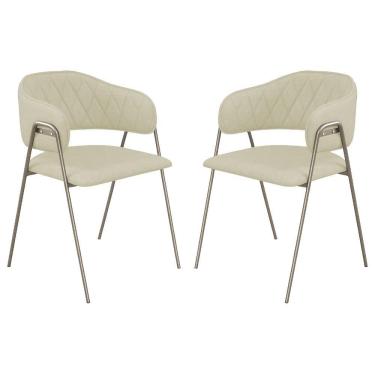 Imagem de Conjunto 2 Cadeiras Veneza Linho Palha Metal Champanhe