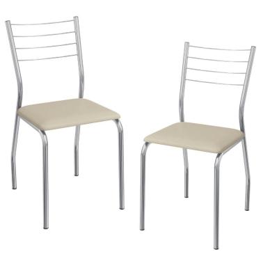 Imagem de Kit 2 Cadeiras Cromada Sala Jantar 2C140CR Corino Kappesberg Nude