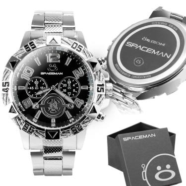 Imagem de Relogio Masculino Aço Inox Original Prata Grande + Caixa Analogico Original Preto Presente Casual