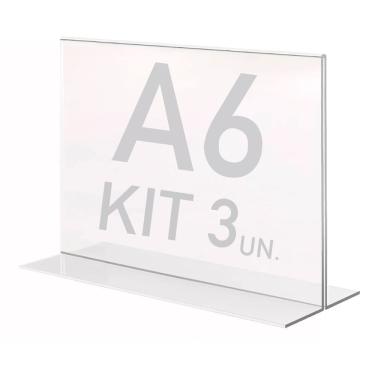 Imagem de Display Expositor T A6 10x15cm Horizontal Acrílico Ps 3 Pçs