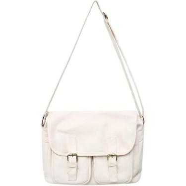 Imagem de Bolsas Japonesas Crossbody Para Mulheres Homens Bolsa De Carteiro De Lona Harajuu Bolsa De Ombro De Grande Capacidade, White