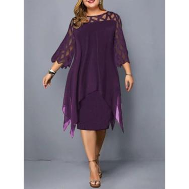 Imagem de Plus Size Vestido De Malha De Renda Sexy Elegante Comprimento Médio Vestido De Festa Vermelho Preto Verde Roxo Solto, Purple, L