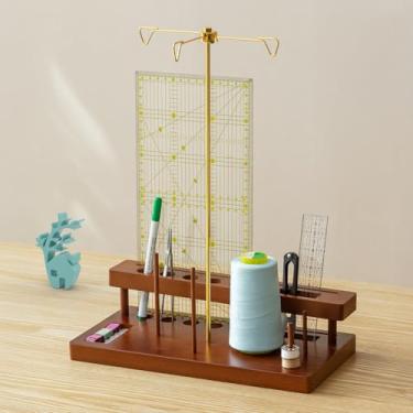 Imagem de Baffect Suporte de carretel de linha com organizador de ferramentas de costura, suporte de 3 carretéis para máquinas de costura domésticas, organizador de linha de costura de madeira com suporte de