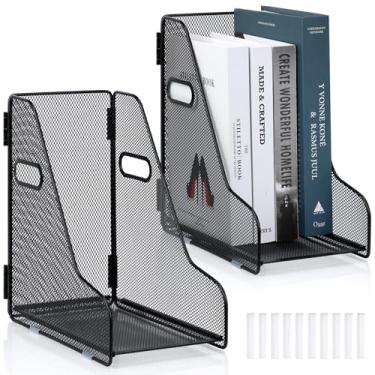 Imagem de SMAODSGN Pacote com 2 suportes de pasta para mesa, preto, vertical, armazenamento de arquivos, organizador de arquivos de mesa, 25,4 cm C x 15,2 cm L x 28 cm A, organizador de fichário de mesa para
