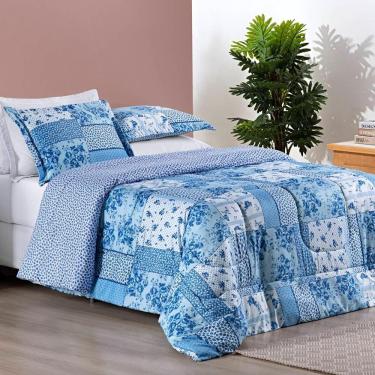 Imagem de Kit Edredom Dupla Face Super King Bouti 03 Peças - Azul Sereno