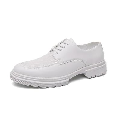 Imagem de Sapato Oxford masculino de malha respirável de couro com cadarço plataforma vazado suporte de arco sapatos de trabalho clássico confortável bico redondo mocassim para negócios formais, Branco, 42