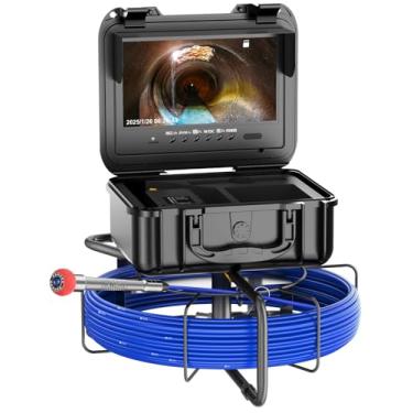 Imagem de anysun Câmera De Esgoto Autonivelante Com Marca Comprimento, Haste Pressão 7 Mm Espessura, Cartão 32 Gb, Monitor Hd Dvr 9'', Escopo 150 Pés, Inspeção Encanamento, Drenagem Tubos, Boroscópio Ip68 Led