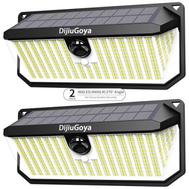 Imagem de DijiuGoya Luzes solares 466LED 4000Lm à prova d'água para segurança, ângulo de 270° e 3 modos de iluminação, sensor de movimento, luzes externas, luz solar IP68 para cerca, jardim, quintal, inundação