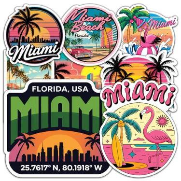 Imagem de Adesivo Miami 8 peças (tamanho grande) adesivos de vinil para laptop decalque à prova d'água para para-choques de carro, garrafa de água, caderno, bagagem, janela, festa, aniversário, decorações