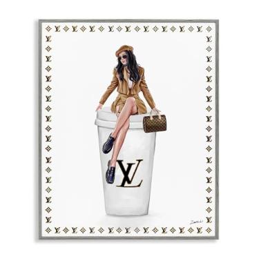 Imagem de Stupell Industries Design de arte giclée emoldurado elegante feminino e cinza café por Ziwei Li, 20 x 16